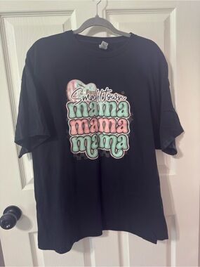Gildan Black Short Sleeve Tee with Pink & Mint 'mama' Graphic